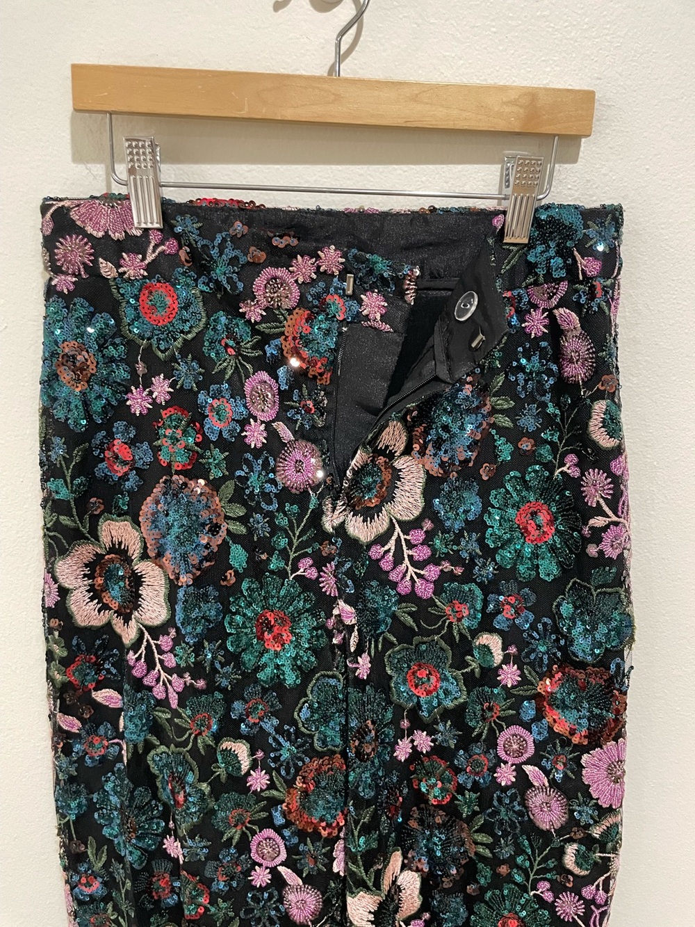 Ivy City Sequin Wide Leg Moody Floral Pants Embroidered Show Stopper - Picture 9 of 9